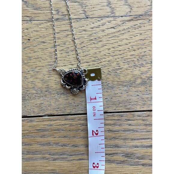 Red Fire Opal Sterling Silver Necklace 16-18” Artisan Southwest Boho Pendant - Picture 5 of 6